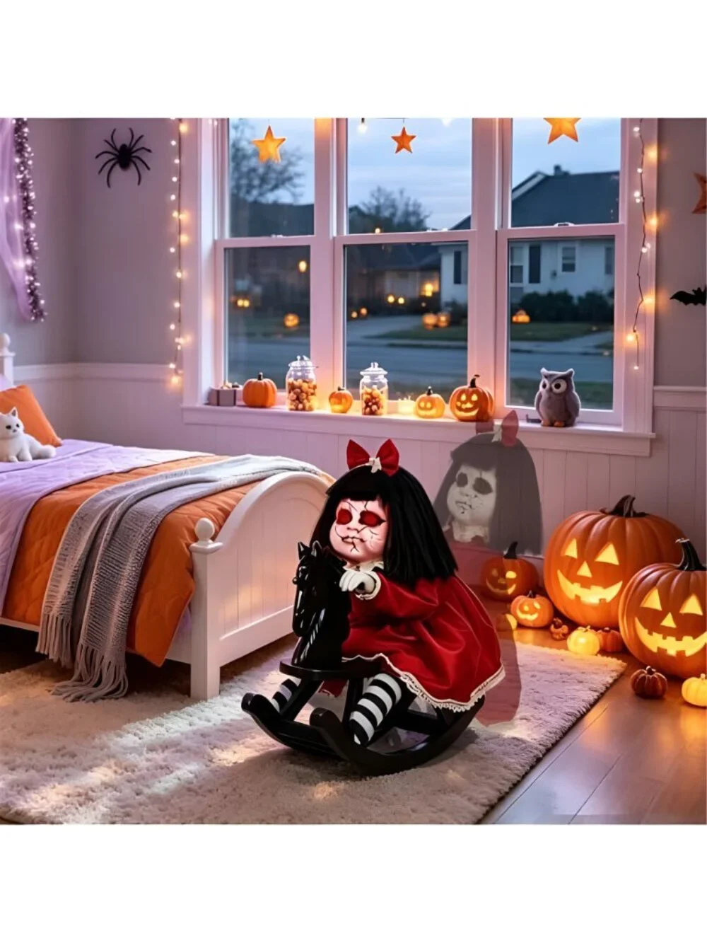 Halloween Animatronic Decorations, Sound Activated Girl Doll on